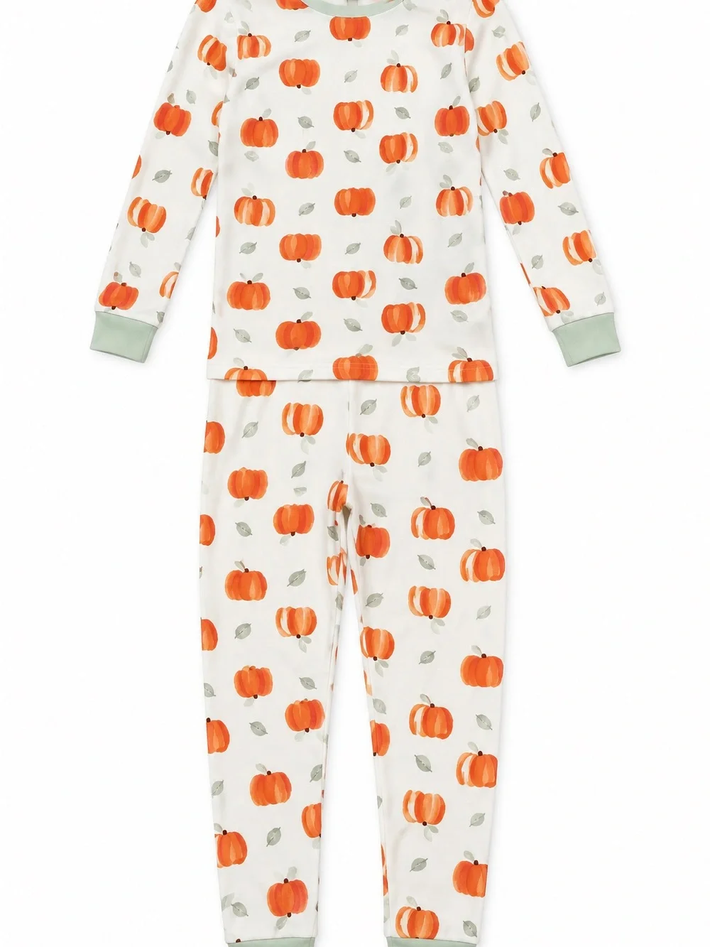 Jessica Simpson Very Soft Kids Pumpkin Pajama Set Cream & Orange with Sage Trim